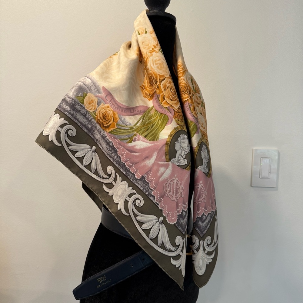 Authentic Christian Dior Silk Scarf with Orange and Gray Accents - Picture 6 of 10